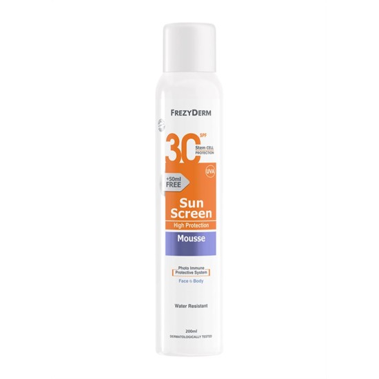 Frezyderm Sun Screen Mousse Αδιάβροχη Αντηλιακή Λοσιόν Προσώπου και Σώματος SPF30 200ml