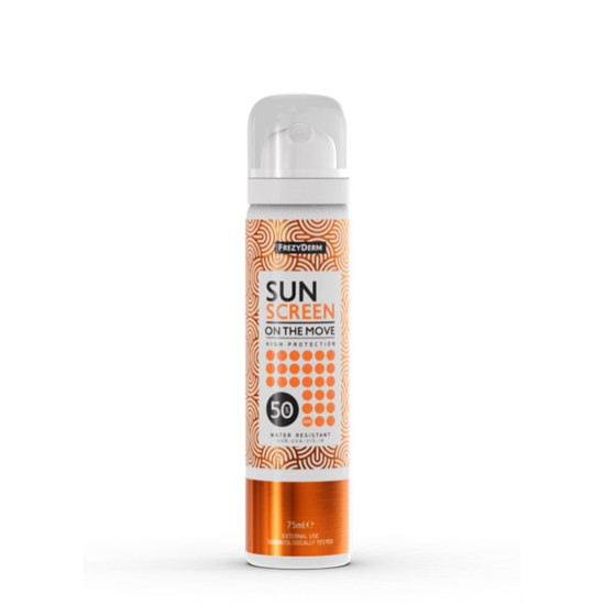 Frezyderm Sun Screen on the Move Αδιάβροχη Αντηλιακή Λοσιόν Προσώπου SPF50 σε Spray 75ml